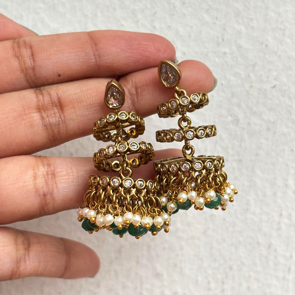 Handmade Brass Metal Jewellery Pearl Layer Jhumka Earrings